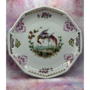OG German Bird of Paradise Handled Cake Plate